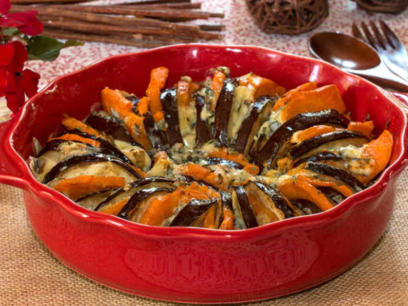 Tian d'aubergine et patate douce à la fourme d'Ambert