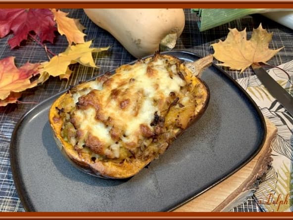 Courge butternut farcie au boeuf et poireaux