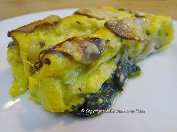 Pâtes cannelloni aux poireaux, champignons, épinards et Tomme de chèvre