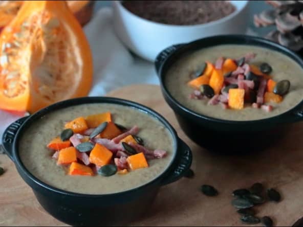 Velouté aux lentillons de Champagne et potimarron