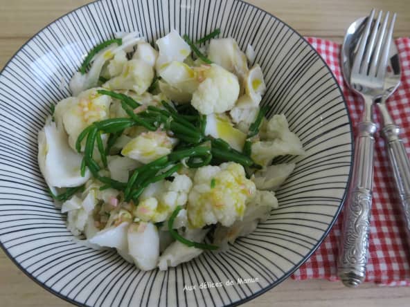 Salade de chou-fleur à la salicorne fraiche et dos de cabillaud