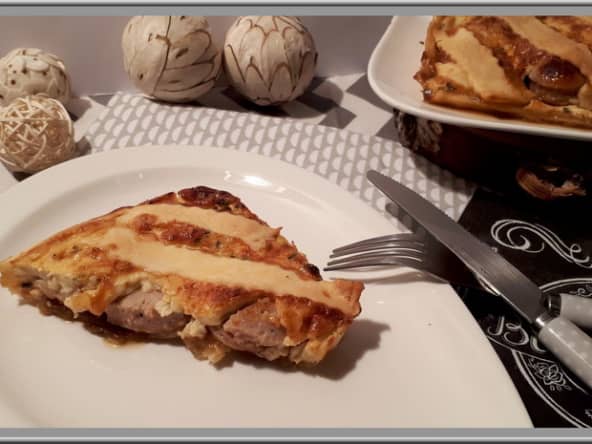 Tarte au boudin blanc et confit d’oignons