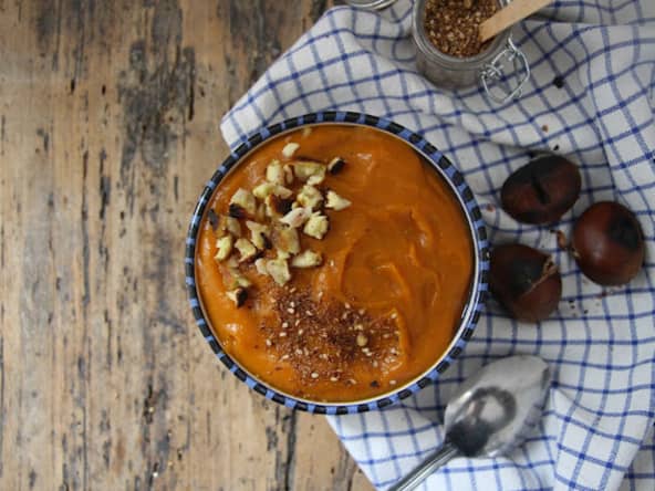 Soupe potimarron-châtaignes rôties