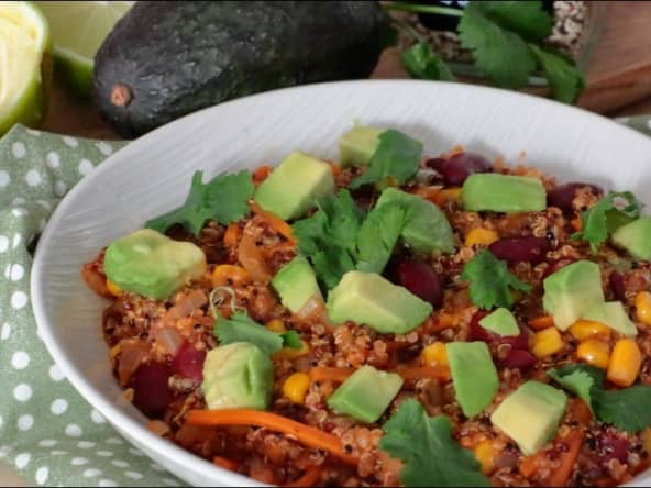 One pot quinoa à la mexicaine (haricots rouges, maïs, épices...)