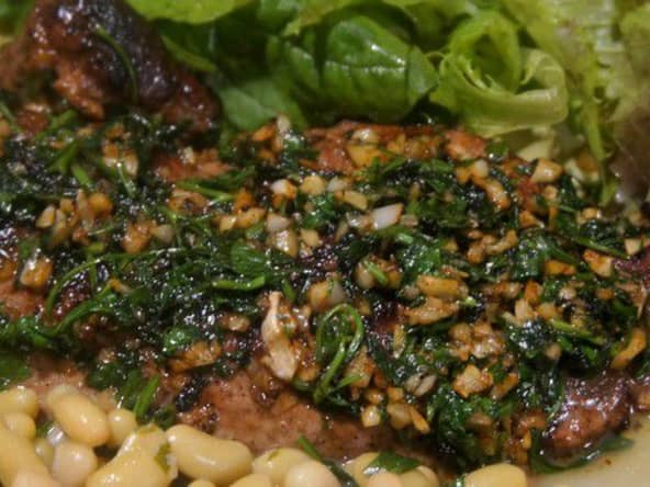 Foie de veau à l'ail, au persil et vinaigre à l'échalote