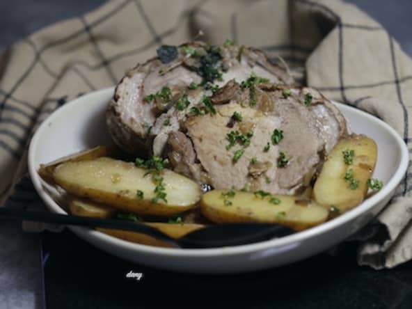 Rôti de porc confit au cidre et rattes du Touquet pour 4 personnes