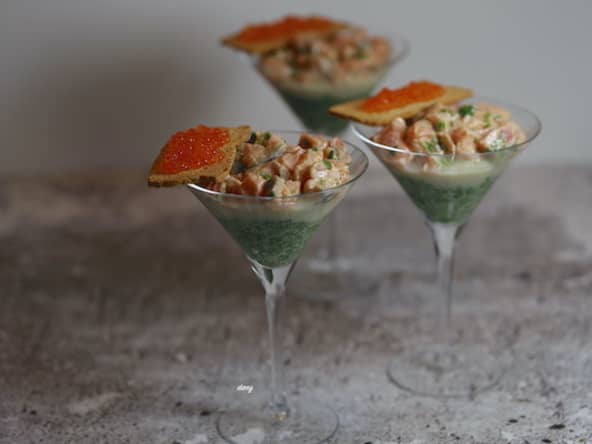 tartare de saumon et duo de crèmes cresson panais