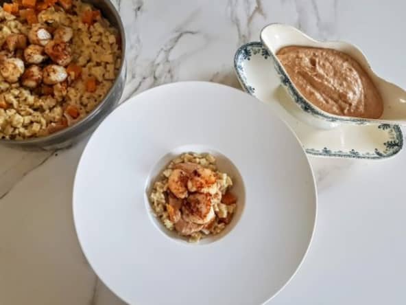 Sauce corail de saint-jacques et risotto de crozets