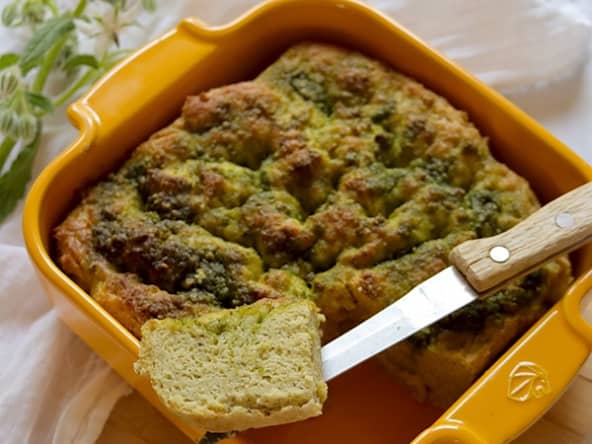 focaccia à l'ail des ours sans gluten lait oeuf