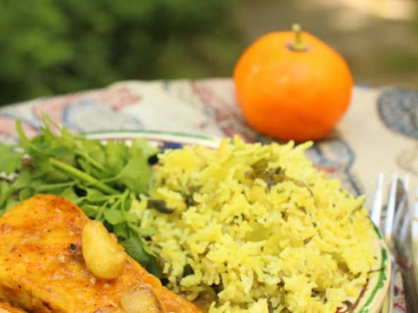 Poisson poêlé à l'iranienne au jus d'orange amère et à l'ail