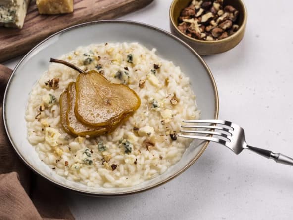 Risotto sucré salé au gorgonzola, aux  poires et aux noix
