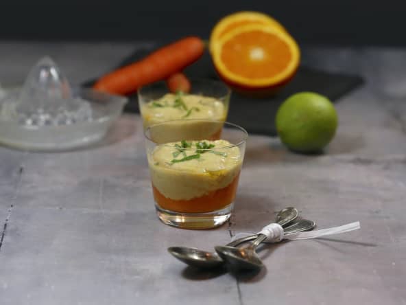 Purée de carottes aux agrumes et mayonnaise au crabe