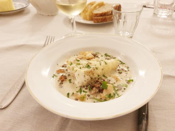 Gigot de lotte braisé aux lentilles vertes – Nathalie Beauvais