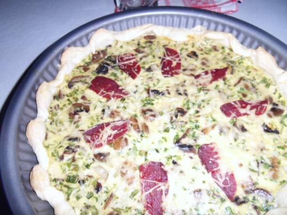 Quiche aux champignons et magrets fumés de canard