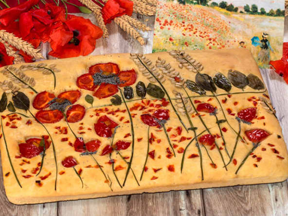Focaccia fleurie : le champ de coquelicots d'après Claude Monet
