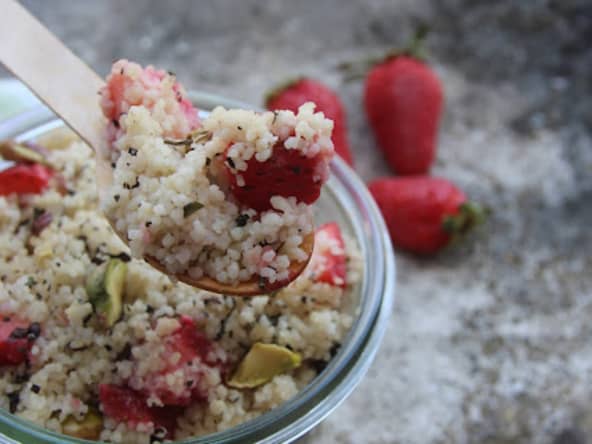 Taboulé aux fraises, pistaches et fleur d'oranger