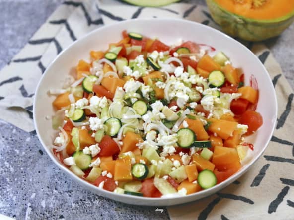 Salade de melon pastèque concombre et feta