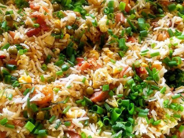 Riz cantonnais au jambon comme on le prépare à La Réunion