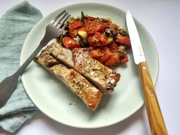 Poitrine d’agneau sur légumes rôtis