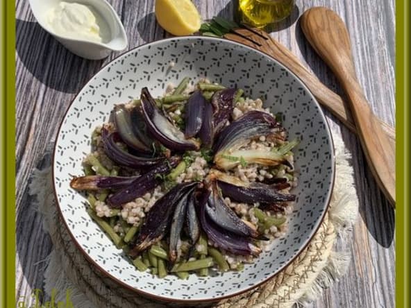 Salade de haricots verts au sarrasin et oignon rouge