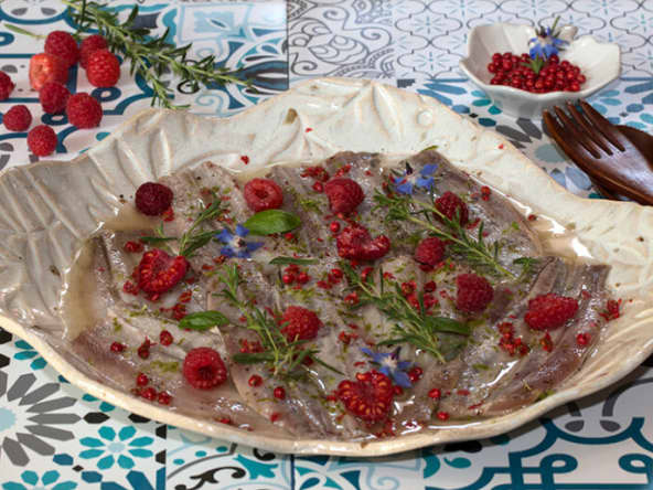 Ceviche de sardines aux framboises