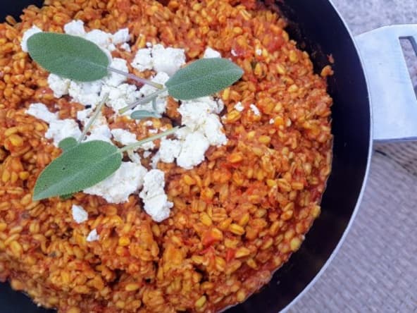 Risotto d'orge à la feta marinée