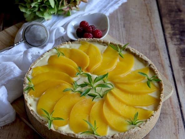 Tarte crème de pêches sans gluten lait œuf