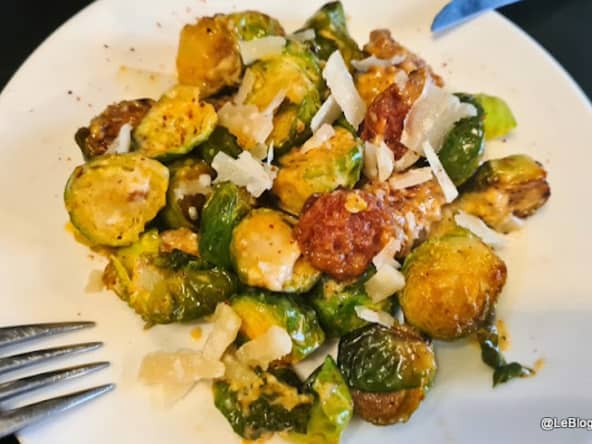 Choux de Bruxelles aux chorizo, crème fraiche et parmesan
