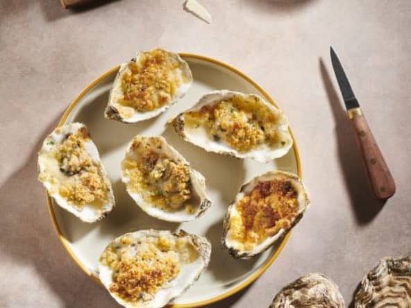 Huîtres sauvages de la Baie du Mont St Michel, gratinées au parmesan