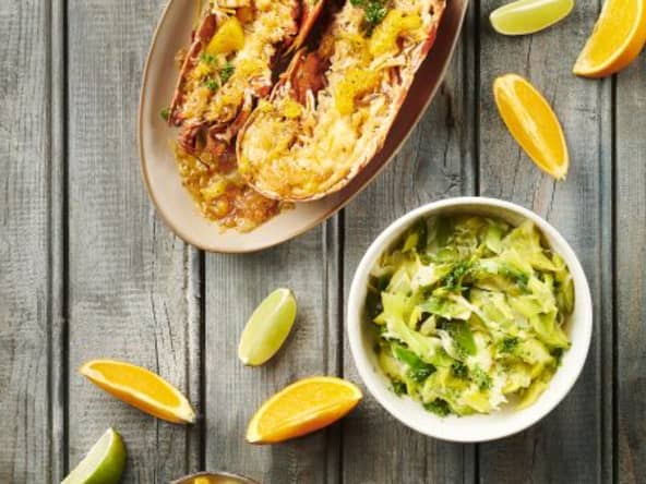 Homard au beurre d’agrumes et fondue de poireaux crémée