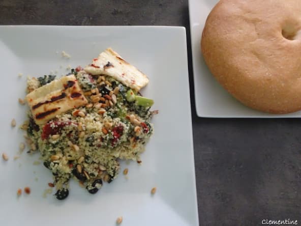 Couscous "à la grecque" aux épinards et halloumi grillé