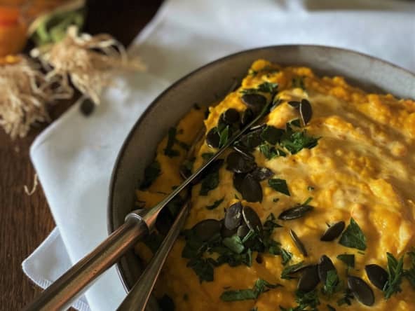 Savoureuse purée de potimarron rôti et pommes de terre