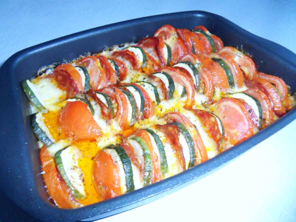 Tian courgette et tomate au chorizo facile au Cake Factory