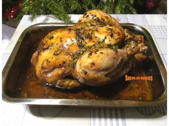 Chapon juste rôti au citron, à l'ail et aux herbes pour 8 personnes