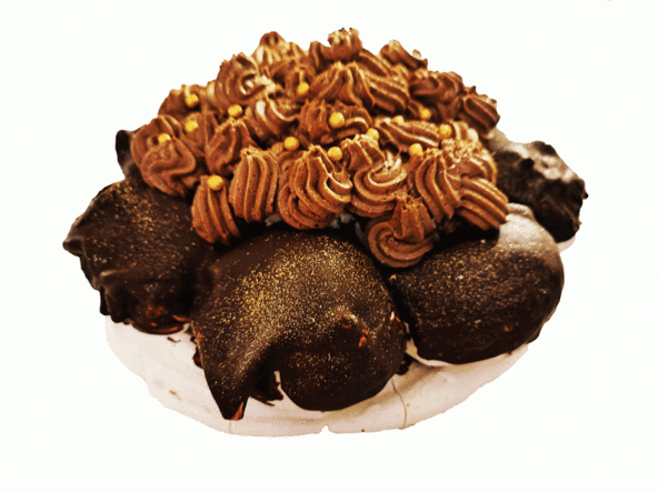 Pavlova au chocolat noir et ganache chocolat praliné