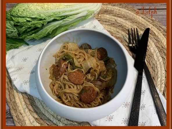 Nouilles au chou chinois et chorizo au Cookeo