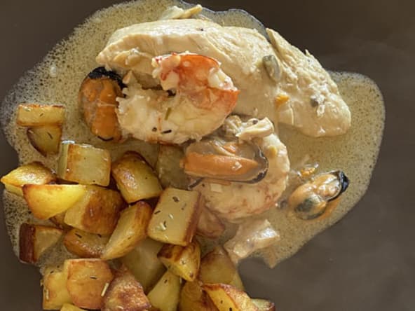 Poulet aux fruits de mer - une recette terre et mer