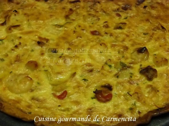 Tarte aux noix de Saint Jacques et gambas, et fondue de poireaux