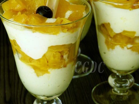 Tiramisu à la compotée d'ananas flambé au rhum brun et mascarpone à la vanille