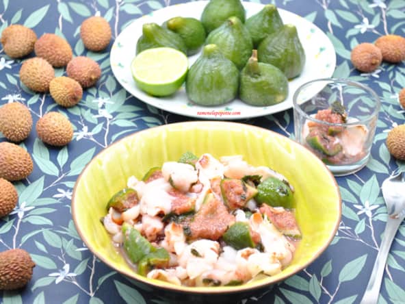 Salade de litchis et figues, citron vert et menthe