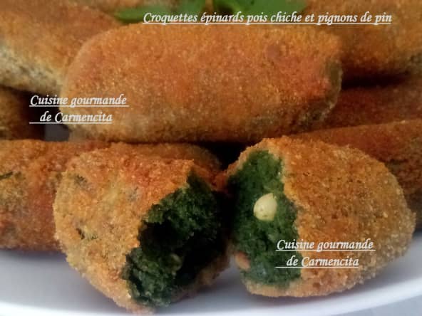 Croquettes maison d'épinards, pois chiche et pignons de pin