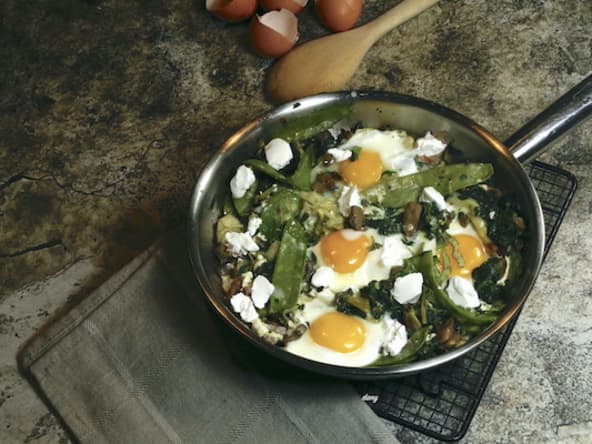 Chakchouka verte de printemps (poireaux, épinards, oignons...)