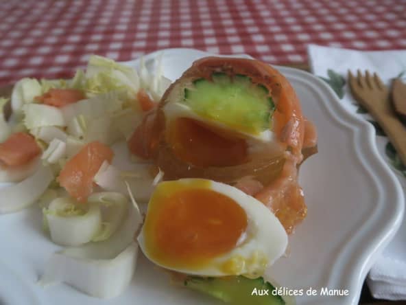 Oeuf mollet en gelée au saumon fumé (aspic)