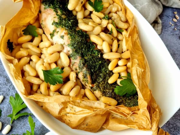 Filet mignon en papillote et haricots blancs