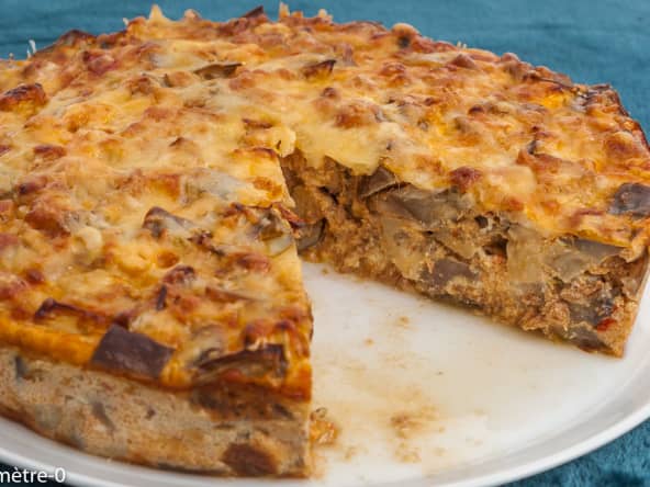 Clafoutis salé d’aubergines protéiné, au thon à la catalane