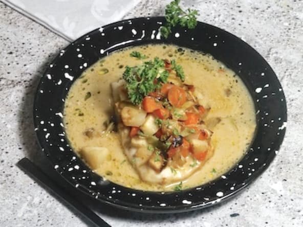 Filet de brochet aux légumes racines et crémant de Bourgogne
