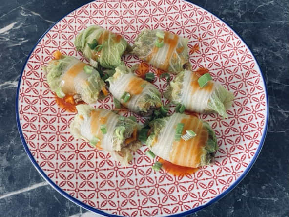 Rouleaux farcis à la vietnamienne et accompagné d'une sauce piquante