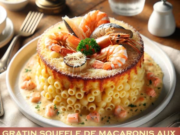 Gratin soufflé de pâtes macaronis au poisson et aux fruits de mer