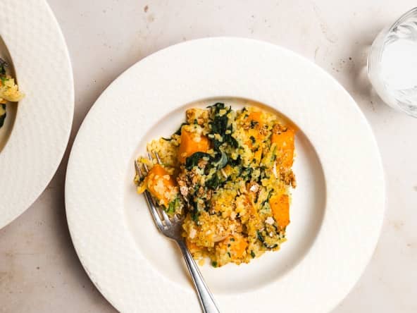 Gratin de boulgour, épinards et courge butternut vegan