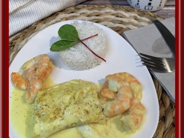 Dos de cabillaud aux crevettes et sauce onctueuse au curry